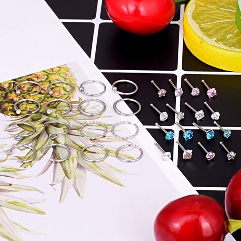 YOFANST 20G Nose Ring Hoop Septum Rings L-Shaped S-Shaped Nose Pin Studs Bone Tragus Cartilage Rings in Saudi Arabia