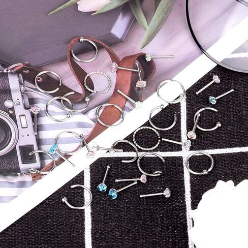 YOFANST 20G Nose Ring Hoop Septum Rings L-Shaped S-Shaped Nose Pin Studs Bone Tragus Cartilage Rings in Saudi Arabia