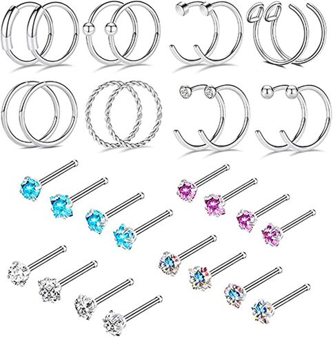 YOFANST 20G Nose Ring Hoop Septum Rings L-Shaped S-Shaped Nose Pin Studs Bone Tragus Cartilage Rings in Saudi Arabia