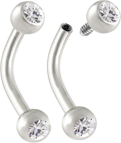 2pcs 16g Internal Thread Curved Barbell Cartilage Lip Tragus Eyebrow Helix Conch Stud Surgical Steel Crystal Stud Pick Size in Saudi Arabia