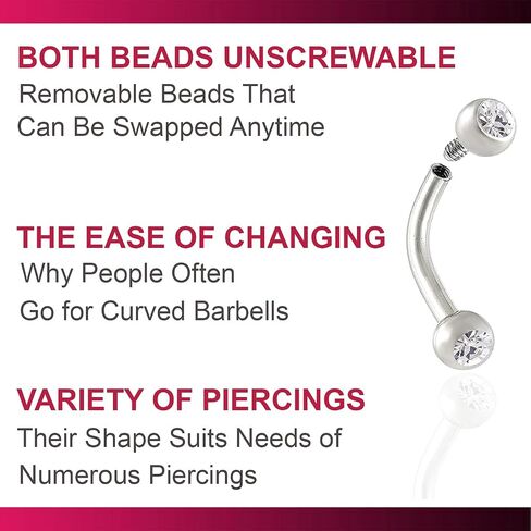 2pcs 16g Internal Thread Curved Barbell Cartilage Lip Tragus Eyebrow Helix Conch Stud Surgical Steel Crystal Stud Pick Size in Saudi Arabia