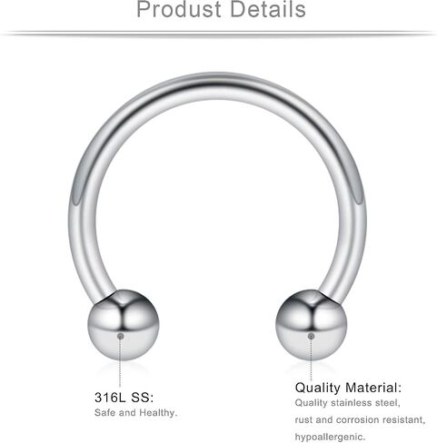 Ruifan 16G Horseshoe Circular Barbell and Nose Ear Daith Septum Clicker Ring with Clear CZ Gems 316L Surgical Steel 2-16PCS in Saudi Arabia