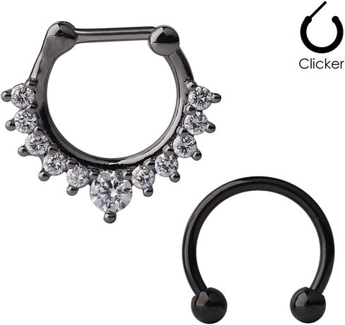Ruifan 16G Horseshoe Circular Barbell and Nose Ear Daith Septum Clicker Ring with Clear CZ Gems 316L Surgical Steel 2-16PCS in Saudi Arabia