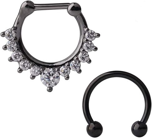 Ruifan 16G Horseshoe Circular Barbell and Nose Ear Daith Septum Clicker Ring with Clear CZ Gems 316L Surgical Steel 2-16PCS in Saudi Arabia