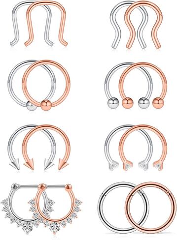 Ruifan 16G Horseshoe Circular Barbell and Nose Ear Daith Septum Clicker Ring with Clear CZ Gems 316L Surgical Steel 2-16PCS in Kuwait