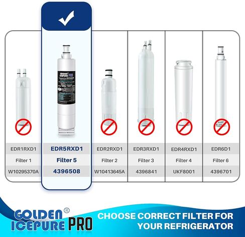 استبدال فلتر مياه الثلاجة GOLDEN ICEPURE 4396508 لفلتر EveryDrop 5، 4 عبوات، EDR5RXD1، 4392857، 4396510، Clch100، 46-9010، NLC240V، 8212491، WF285 in Kuwait