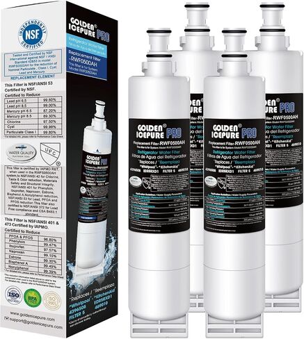 استبدال فلتر مياه الثلاجة GOLDEN ICEPURE 4396508 لفلتر EveryDrop 5، 4 عبوات، EDR5RXD1، 4392857، 4396510، Clch100، 46-9010، NLC240V، 8212491، WF285 in Kuwait