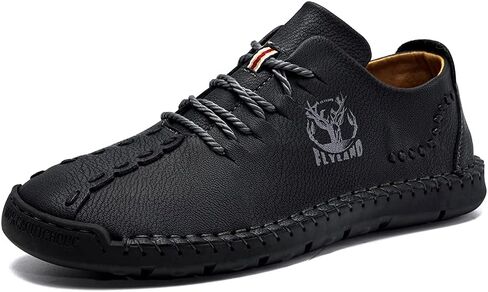 FLYLAND Men's Causal Loafers Leather Handmade Driving Oxford Flats Comfortable Walking Shoes Chukka Boots Business Work Office Shoes in Kuwait