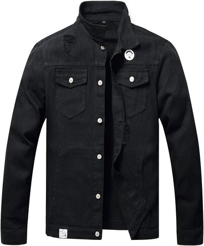 CHUNYEMEN Mens Ripped Jeans Jacket Fashion Slim Denim Jacket for Men in Saudi Arabia