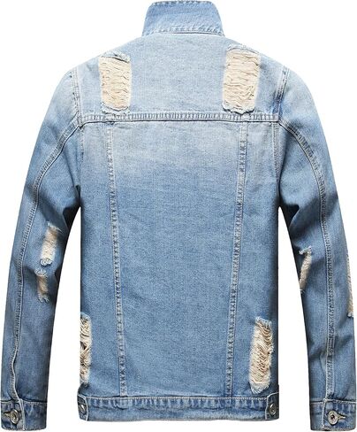 CHUNYEMEN Mens Ripped Jeans Jacket Fashion Slim Denim Jacket for Men in Saudi Arabia