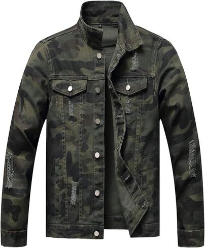 CHUNYEMEN Mens Ripped Jeans Jacket Fashion Slim Denim Jacket for Men in Saudi Arabia