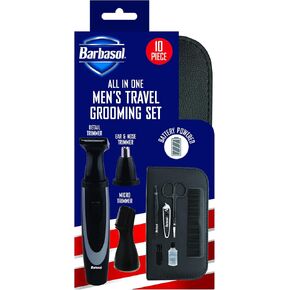 Barbasol 10-Piece All-in-One Men’s Grooming Kit, Includes Detail/Ear and Nose/Micro Trimmer, Manicure Set: Comb, Scissors, Tweezers and Nail Clipper, Travel Case, Oil and Cleaning Brush in Kuwait