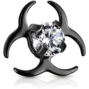 Covet Jewelry Clear CZ Centered Biohazard Symbol Internally Threaded 316L Surgical Steel Dermal Top in Saudi Arabia