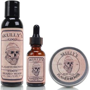 Beard Care Kit for Men - Beard Growth Oil, Beard Balm and Beard Wash for Men (Cinnamon and Clove Scented - Flamethrower Fragrance) by Skully's Beard Oil in Saudi Arabia