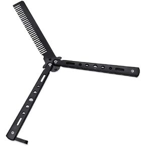 Stainless Steel Beard Comb Men's Hair, Beard and Mustache Styling Comb Steel Practice Training Butterfly Comb (Black) in Saudi Arabia