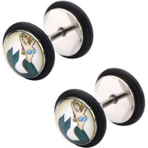Body Accentz plugs Earrings Ring 18g Steel Faux Plug with Mystical Mermaid Logo Fronts. Sold as a Pair in Saudi Arabia