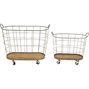 Creative Co-Op Metal & Wood Laundry Baskets on Wheels (Set of 2 Sizes) in Kuwait