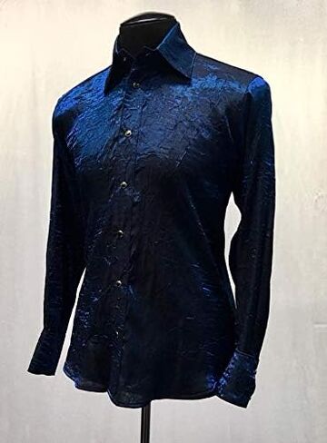 Shrine Men's Gothic Rocker Formal Dress Shimmer Shirt Blue in Saudi Arabia