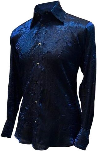 Shrine Men's Gothic Rocker Formal Dress Shimmer Shirt Blue in Saudi Arabia