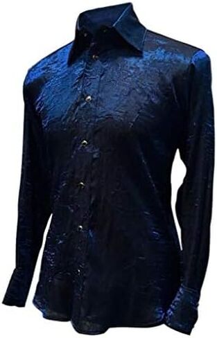 Shrine Men's Gothic Rocker Formal Dress Shimmer Shirt Blue in Saudi Arabia