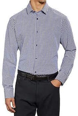 KirklandSignature Men's Traditional Dress Shirt (Blue Gingham, Large/ 16-16.5) in Saudi Arabia