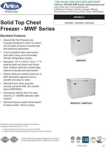 Atosa MWF9016 Solid Top Chest Freezer 16 Cubic Feet in Saudi Arabia