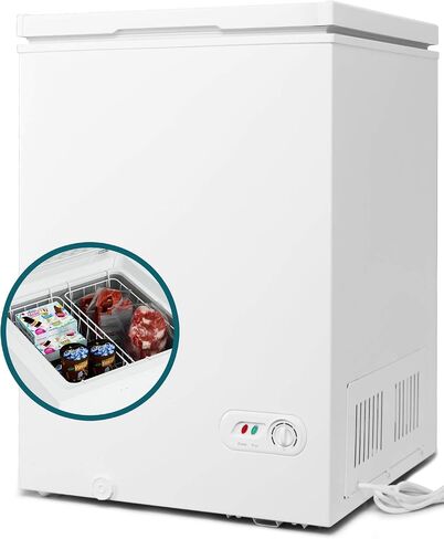 COOLHOME 3.5 Cubic Feet Chest Freezer with Removable Basket, from 6.8℉ to -4℉ Free Standing Compact Fridge Freezer for Home/Kitchen/Office/Bar (WHITE, 3.5 cubic feet) in Saudi Arabia