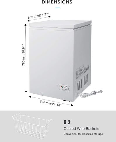 COOLHOME 3.5 Cubic Feet Chest Freezer with Removable Basket, from 6.8℉ to -4℉ Free Standing Compact Fridge Freezer for Home/Kitchen/Office/Bar (WHITE, 3.5 cubic feet) in Saudi Arabia
