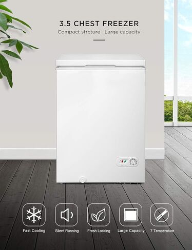 COOLHOME 3.5 Cubic Feet Chest Freezer with Removable Basket, from 6.8℉ to -4℉ Free Standing Compact Fridge Freezer for Home/Kitchen/Office/Bar (WHITE, 3.5 cubic feet) in Saudi Arabia