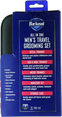 Barbasol 10-Piece All-in-One Men’s Grooming Kit, Includes Detail/Ear and Nose/Micro Trimmer, Manicure Set: Comb, Scissors, Tweezers and Nail Clipper, Travel Case, Oil and Cleaning Brush in Kuwait