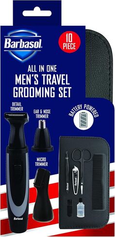 Barbasol 10-Piece All-in-One Men’s Grooming Kit, Includes Detail/Ear and Nose/Micro Trimmer, Manicure Set: Comb, Scissors, Tweezers and Nail Clipper, Travel Case, Oil and Cleaning Brush in Kuwait