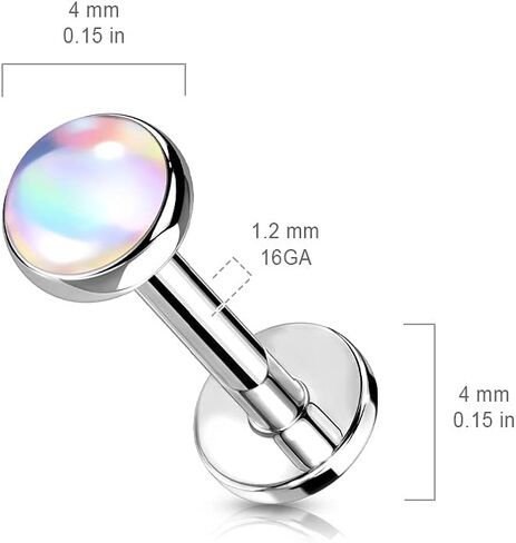 Amelia Fashion 16 Gauge Iridescent Stone Top on Internally Threaded 316L Surgical Steel Flat Back Studs for Labret, Monroe, Cartilage and More in Kuwait