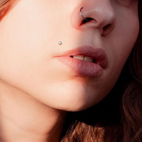 Amelia Fashion 16 Gauge Iridescent Stone Top on Internally Threaded 316L Surgical Steel Flat Back Studs for Labret, Monroe, Cartilage and More in Kuwait
