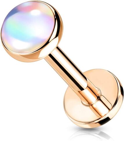Amelia Fashion 16 Gauge Iridescent Stone Top on Internally Threaded 316L Surgical Steel Flat Back Studs for Labret, Monroe, Cartilage and More in Kuwait