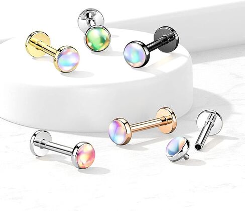 Amelia Fashion 16 Gauge Iridescent Stone Top on Internally Threaded 316L Surgical Steel Flat Back Studs for Labret, Monroe, Cartilage and More in Kuwait