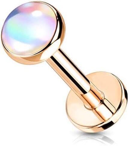 Amelia Fashion 16 Gauge Iridescent Stone Top on Internally Threaded 316L Surgical Steel Flat Back Studs for Labret, Monroe, Cartilage and More in Kuwait