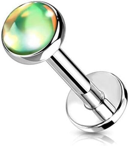 Amelia Fashion 16 Gauge Iridescent Stone Top on Internally Threaded 316L Surgical Steel Flat Back Studs for Labret, Monroe, Cartilage and More in Kuwait
