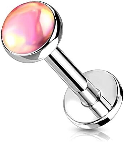 Amelia Fashion 16 Gauge Iridescent Stone Top on Internally Threaded 316L Surgical Steel Flat Back Studs for Labret, Monroe, Cartilage and More in Kuwait