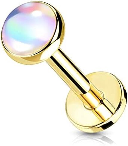 Amelia Fashion 16 Gauge Iridescent Stone Top on Internally Threaded 316L Surgical Steel Flat Back Studs for Labret, Monroe, Cartilage and More in Kuwait