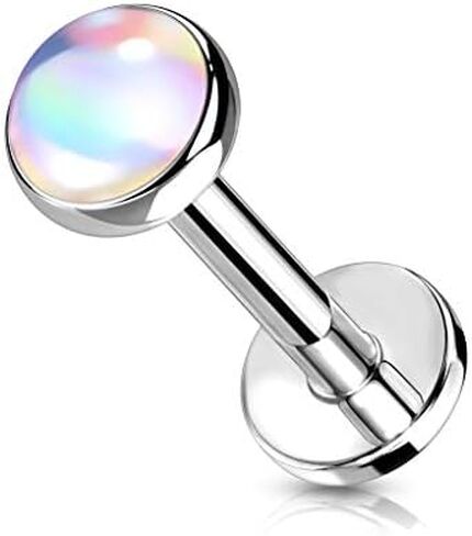 Amelia Fashion 16 Gauge Iridescent Stone Top on Internally Threaded 316L Surgical Steel Flat Back Studs for Labret, Monroe, Cartilage and More in Kuwait