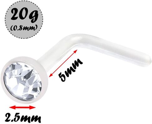 5Pcs 20g 0.8mm Nose Rings L Shaped Bioflex Clear Flexible Nostril Piercing Jewelry 2.5mm Crystal - CL AB RO BZ in Saudi Arabia