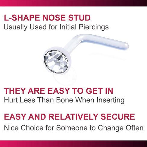 5Pcs 20g 0.8mm Nose Rings L Shaped Bioflex Clear Flexible Nostril Piercing Jewelry 2.5mm Crystal - CL AB RO BZ in Saudi Arabia
