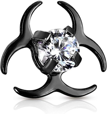 Covet Jewelry Clear CZ Centered Biohazard Symbol Internally Threaded 316L Surgical Steel Dermal Top in Saudi Arabia