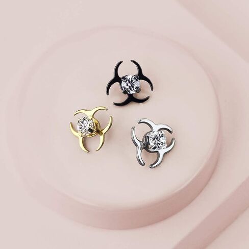 Covet Jewelry Clear CZ Centered Biohazard Symbol Internally Threaded 316L Surgical Steel Dermal Top in Saudi Arabia