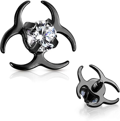 Covet Jewelry Clear CZ Centered Biohazard Symbol Internally Threaded 316L Surgical Steel Dermal Top in Saudi Arabia