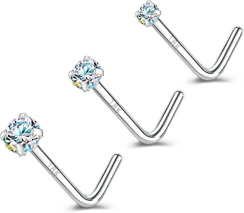 ZS 18K الذهب الحقيقي 20G حلقات الأنف للنساء الرجال، 1.5 مم 2 مم 3 مم تشيكوسلوفاكيا مقلد الماس، الصلبة 7 مم مسمار الأنف ثقب، مجوهرات الجسم الجلد غير مهيجة in Kuwait