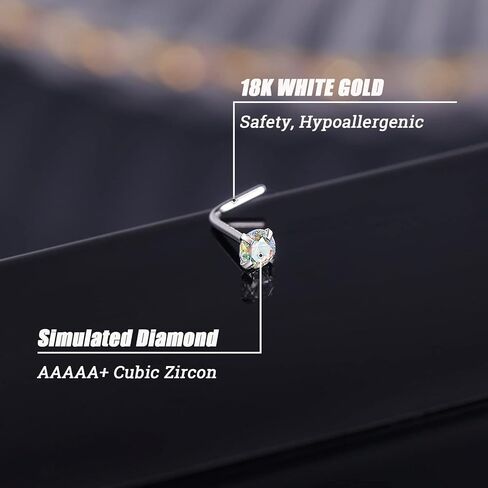 ZS 18K الذهب الحقيقي 20G حلقات الأنف للنساء الرجال، 1.5 مم 2 مم 3 مم تشيكوسلوفاكيا مقلد الماس، الصلبة 7 مم مسمار الأنف ثقب، مجوهرات الجسم الجلد غير مهيجة in Kuwait