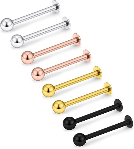 Kridzisw 16G 316L Stainless Steel Labret Cheek Tongue Rings Barbell Body Piercing Jewelry 4mm Bar Size 14mm-19mm Bar Length Available 8Pcs Mix-Color in Saudi Arabia