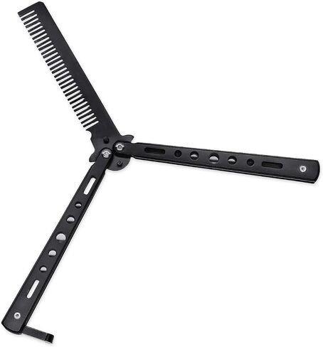 Stainless Steel Beard Comb Men's Hair, Beard and Mustache Styling Comb Steel Practice Training Butterfly Comb (Black) in Saudi Arabia