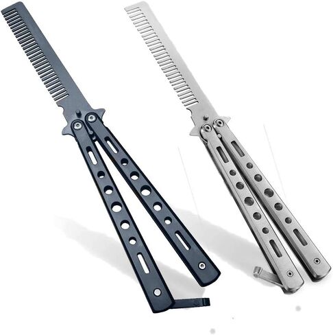 Stainless Steel Beard Comb Men's Hair, Beard and Mustache Styling Comb Steel Practice Training Butterfly Comb (Black) in Saudi Arabia